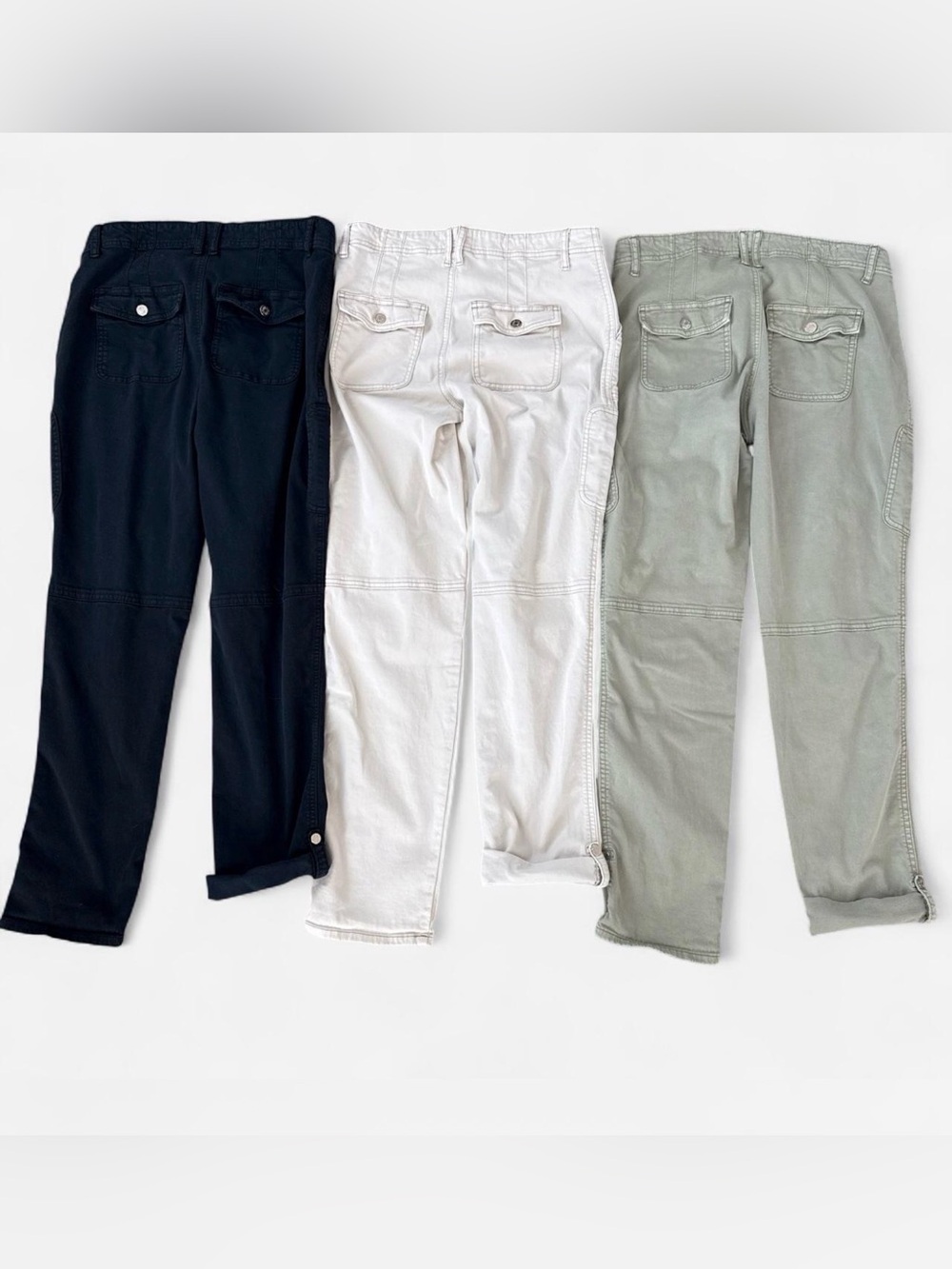 WHBM Pret‑A‑Pedi Cargo Pants Bundle Mid-Rise Straight Crop 4L Cream, Sage, Black - Picture 6 of 6